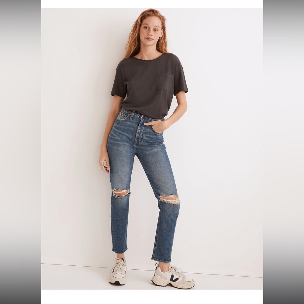 Madewell The Perfect Vintage Crop Jean in Gooding Wash: Knee-Rip Edition size:24
